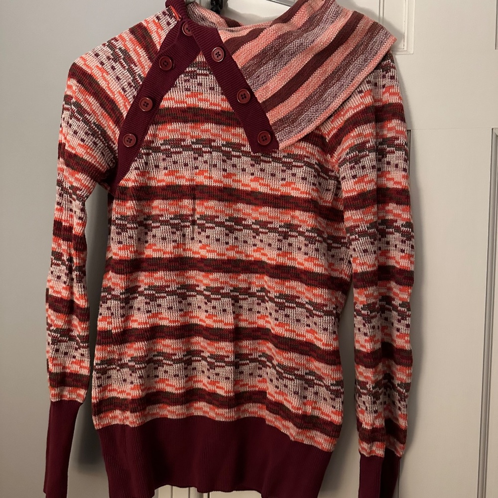 Brooklyn Industries turtleneck cowlneck side button striped sweater